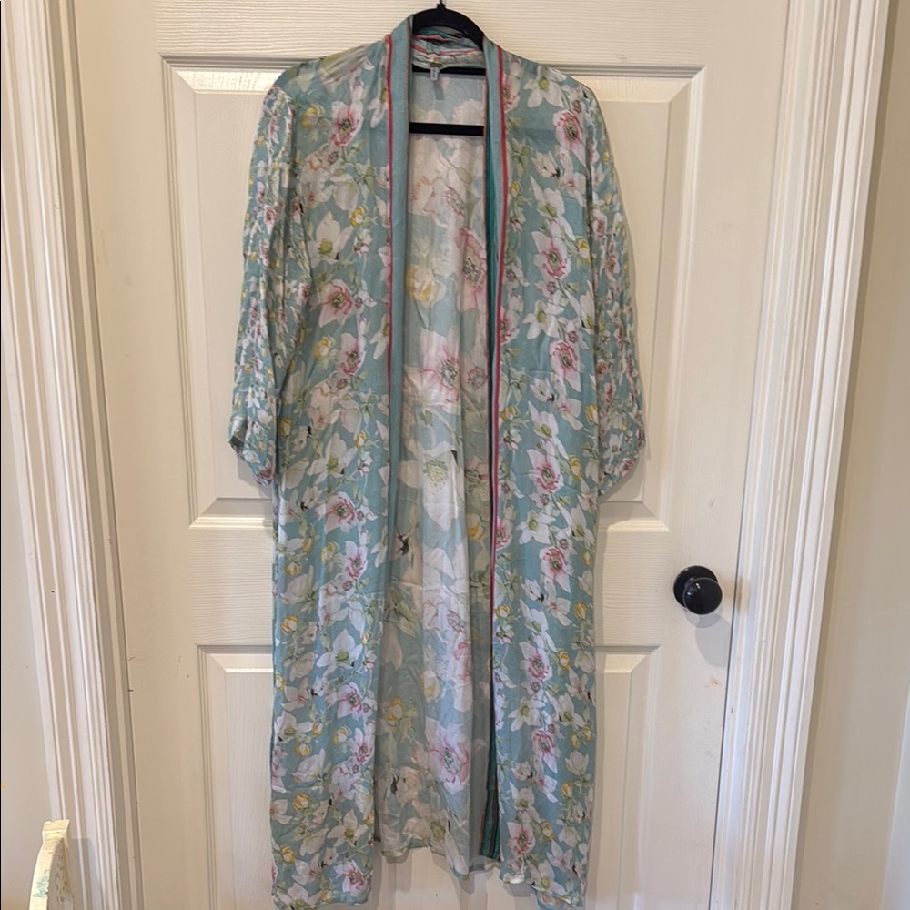 Anthropologie Floral Kimono in Blue and Pink